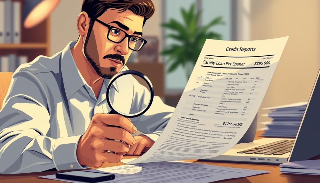 A detailed illustration of a person carefully reviewing their credit report, focused on the impact of early loan payoff on their credit score. A well-lit, clean desktop scene with a laptop, magnifying glass, and various financial documents. The person's expression is contemplative, highlighting the significance of understanding the nuances of early payoff for credit health. Soft, warm lighting casts a thoughtful atmosphere, emphasizing the importance of this financial decision. The composition places the person's hands and the credit report in the foreground, with the laptop and other artifacts in the middle ground, and a blurred background suggesting a professional office setting. A detailed illustration of a person carefully reviewing their credit report, focused on the impact of early loan payoff on their credit score. A well-lit, clean desktop scene with a laptop, magnifying glass, and various financial documents. The person's expression is contemplative, highlighting the significance of understanding the nuances of early payoff for credit health. Soft, warm lighting casts a thoughtful atmosphere, emphasizing the importance of this financial decision. The composition places the person's hands and the credit report in the foreground, with the laptop and other artifacts in the middle ground, and a blurred background suggesting a professional office setting.